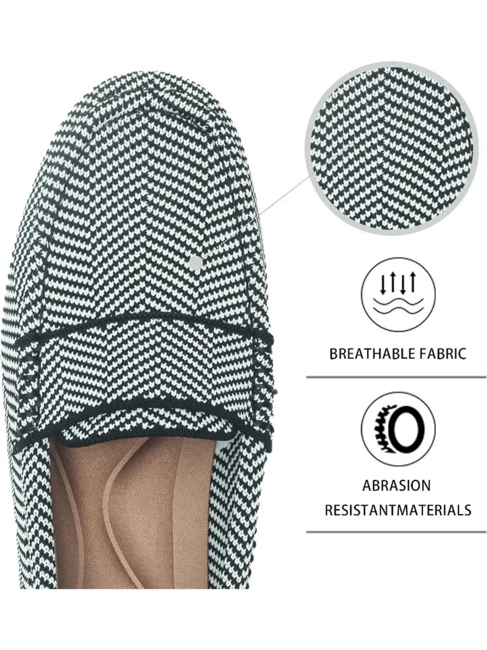 🆕Women's Black Stripe Lightweight Knitted Loafers Casual Flat Shoes Comfortable